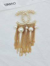 18K CC Pearl Tassel Brooch