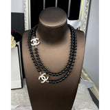 18K CC 23A Black Bead Long Necklace