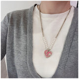 18K CC Pink & Black Heart Pearl Necklace